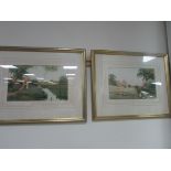 R.A. Walker pair water colours river scenes