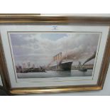 Signed framed Ltd Edition print 266/850 R.M.S. Titanic 'Leaving the Dock, Southampton 1912'