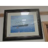 Framed water colour of Titanic signed 'Chris Woods'