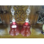 Pair cranberry glass table bells