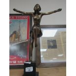 Art-Deco bronze lady dancer figure on marble base 20" high