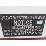 Cast iron Great Western Railway sign