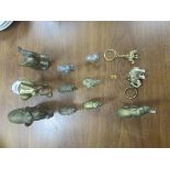 10 metal and brass elephants + 2 key rings