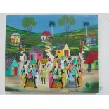 Haitian oil on canvas by noted artist 'Poitevien Telfort' 49cm x 40cm