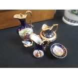 French china and gilt 3 small jugs and dish