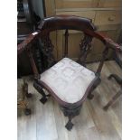 Victorian reproduction ball and claw feet corner chair