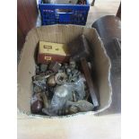 Box of brass door furniture etc