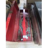 Red metal tool box and tools