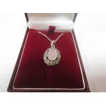 925 silver pink centre stone pendant and chain