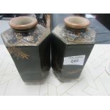 Pair 19thC satsuma black and gilt hexagonal vases