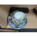 Chinese blue and white plate / 1 other / Canton cup and saucer + 1 other item