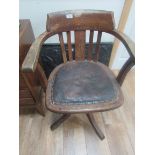 Oak frame leather seat desk chair