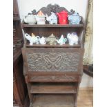 Victorian carved oak bureau