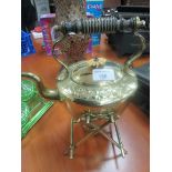 Victorian brass kettle on stand with burner