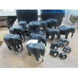 15 various carved wood elephants