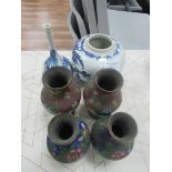 Chinese ginger jar / bottle vase + 2 pairs of cloisonne vases