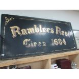 Large 'Ramblers Rest' pub sign approx 6' x 3'