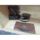 Brush set in leather case / old camera in leather case and leather wallet