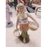 Royal Dux style figure girl with baskets (neck repaired)