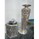 Heavy Siamese silver vase and matching table lighter