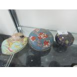 2 x Cloisonne circular boxes + 1 other enamel box