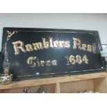 Large 'Ramblers Rest' pub sign approx 6' x 3'