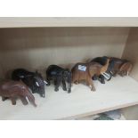 6 x carved wood elephants