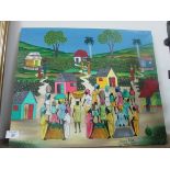 Haitian oil on canvas by noted artist 'Potevien Telfort' 49cm x 40cm