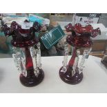 Pair ruby glass drop lustres