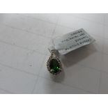 Diamond and chrome Diopside green gemstone 9ct gold pendant