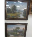 Pair 19thC oils on board river landscapes