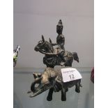 2 bronze figures ( 1 elephant + 1 horse and rider)