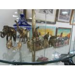 10 metal and brass elephants + 2 keyrings