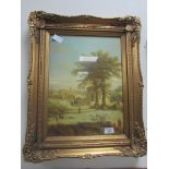 Gold coulared framed country scene picture