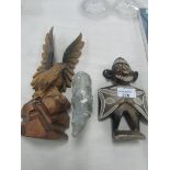 African carved stone figure, polar bear + carved wood eagle