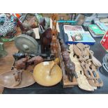 Quantity of carved wood elephant themed items