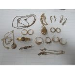 26g of various 9ct gold items including Victorian brooch / Locket and chain / 3 pairs earrings /