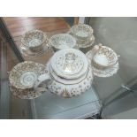 Rockingham teapot / 4 cups & saucers + 2 spare cups