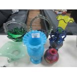 Phoenician glass vase + 6 other coloured glass vases