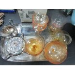 Plated tray / plated jug / dish + 8 glasses