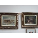 19thC Messonnier frame lacquer over print 'The Brawl' + 19thC Napoleon framed print 'The Retreat