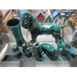 Blue Mountain pottery deer, dog + 5 other items