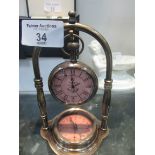 Marine brass quartz hanging watch + compass all functional