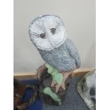 Concrete owl on perch garden statue approx 21" high