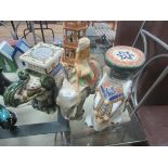 2 ceramic elephant plant stands and elephant figure