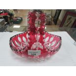 Cranberry cut glass basket