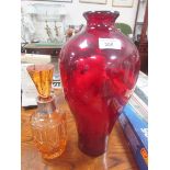 Large red glass vase + decanter