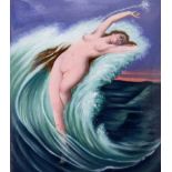 Amphitrite, Goddess of the Sea European white metal cigarette case, circa 1900, curved to fit body