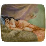 Contemplation of Love An English sterling silver cigarette case externally enamel painted with an