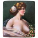 A Well Endowed Young Woman with a Flower in her Hair An alpacca cigarette case enamel painted with a